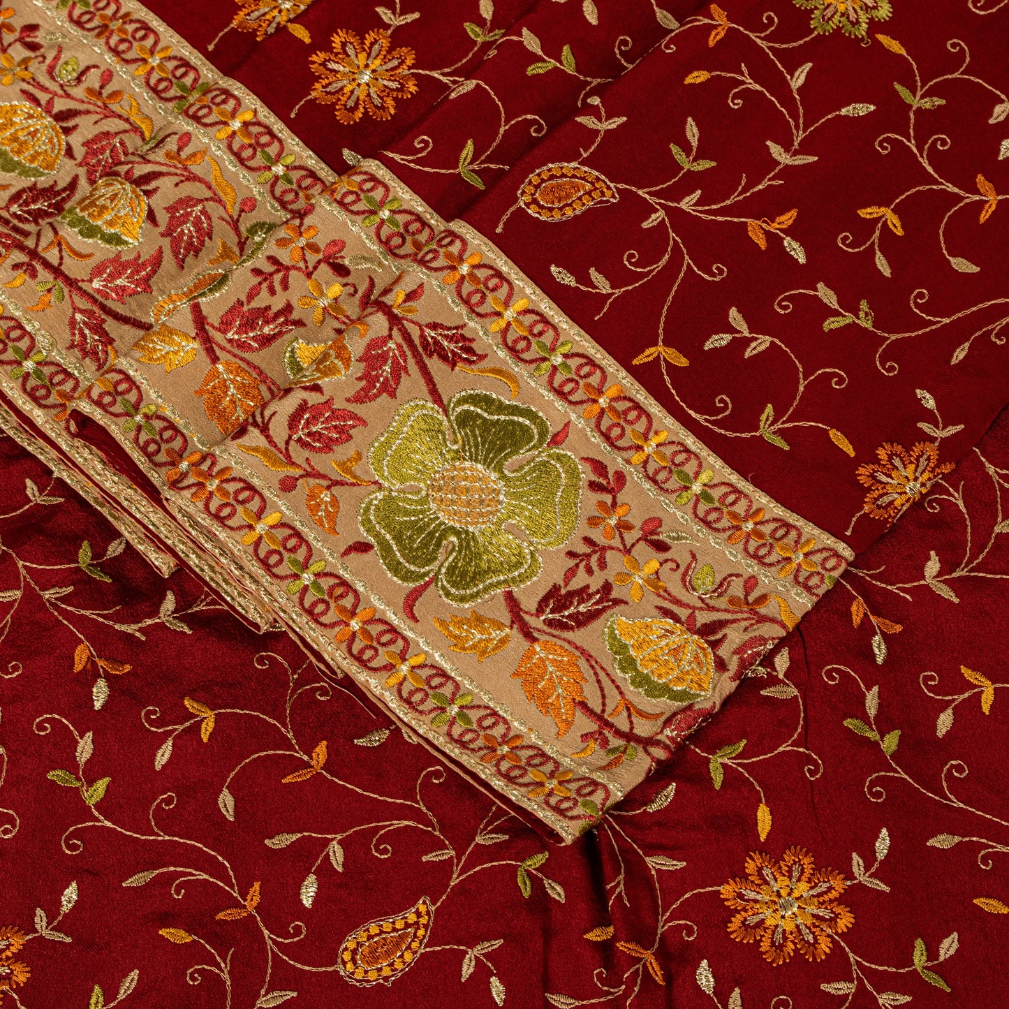 Sanskriti Vintage Red Pure Silk Saree Embroidered Floral Sari 6+Yd Craft Fabric