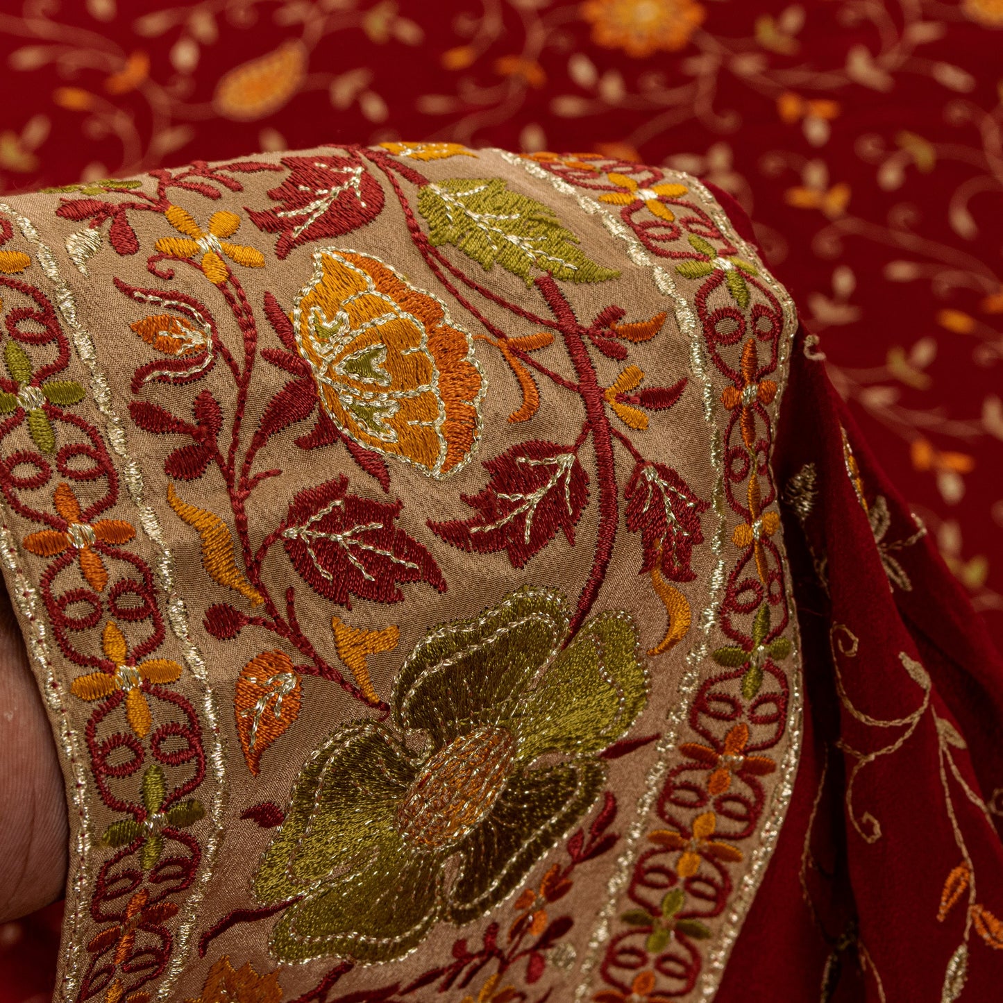 Sanskriti Vintage Red Pure Silk Saree Embroidered Floral Sari 6+Yd Craft Fabric