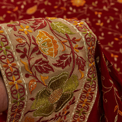 Sanskriti Vintage Red Pure Silk Saree Embroidered Floral Sari 6+Yd Craft Fabric