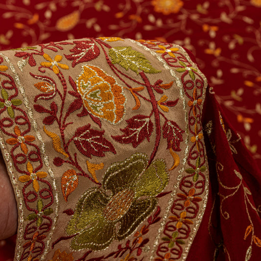 Sanskriti Vintage Red Pure Silk Saree Embroidered Floral Sari 6+Yd Craft Fabric