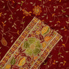 Sanskriti Vintage Red Pure Silk Saree Embroidered Floral Sari 6+Yd Craft Fabric