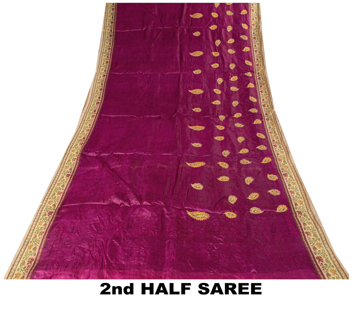 Sanskriti Vintage Pure Silk Purple Saree Brocade Hand Woven Sari 5.5Craft Fabric