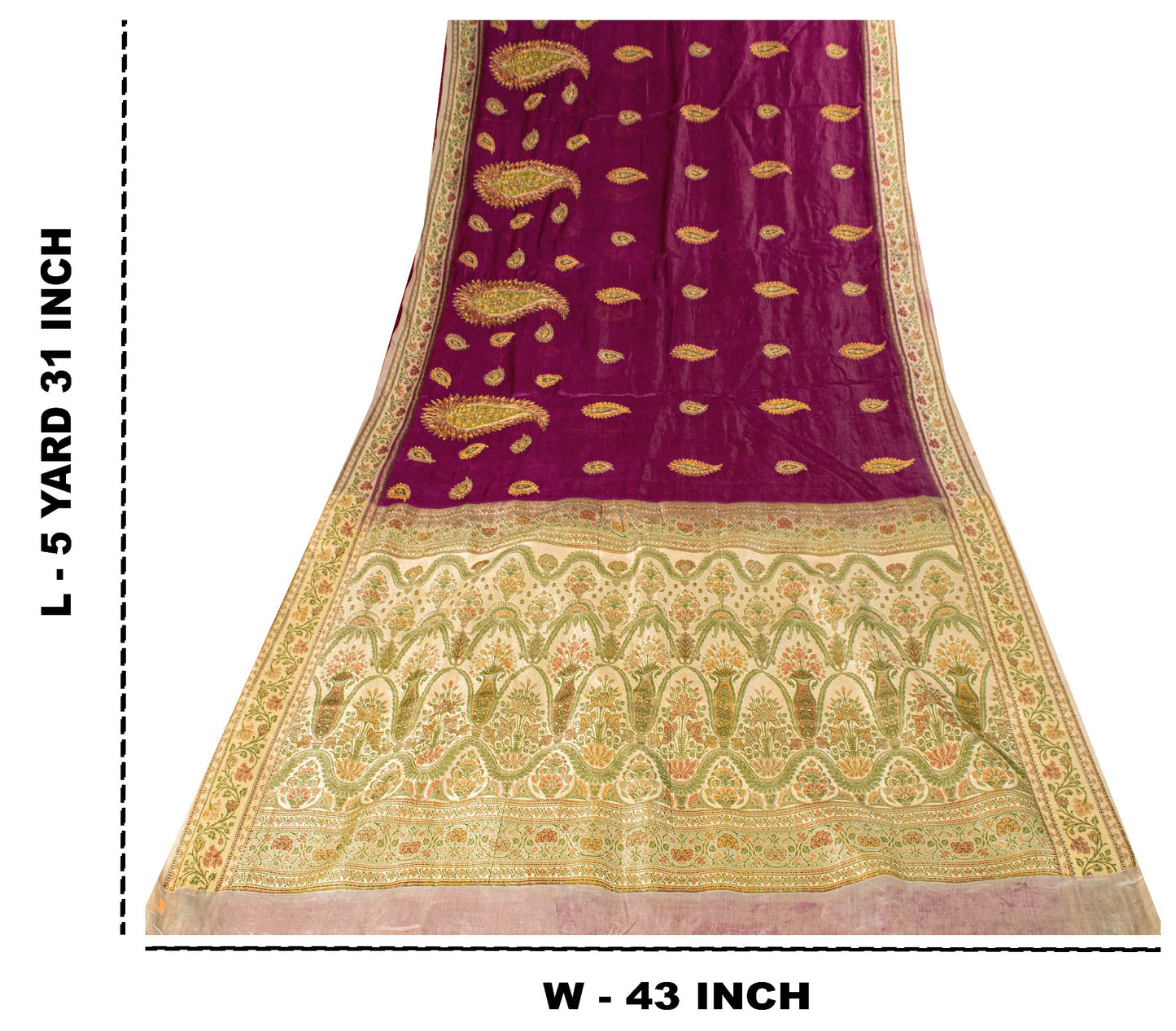 Sanskriti Vintage Pure Silk Purple Saree Brocade Hand Woven Sari 5.5Craft Fabric