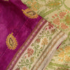 Sanskriti Vintage Pure Silk Purple Saree Brocade Hand Woven Sari 5.5Craft Fabric