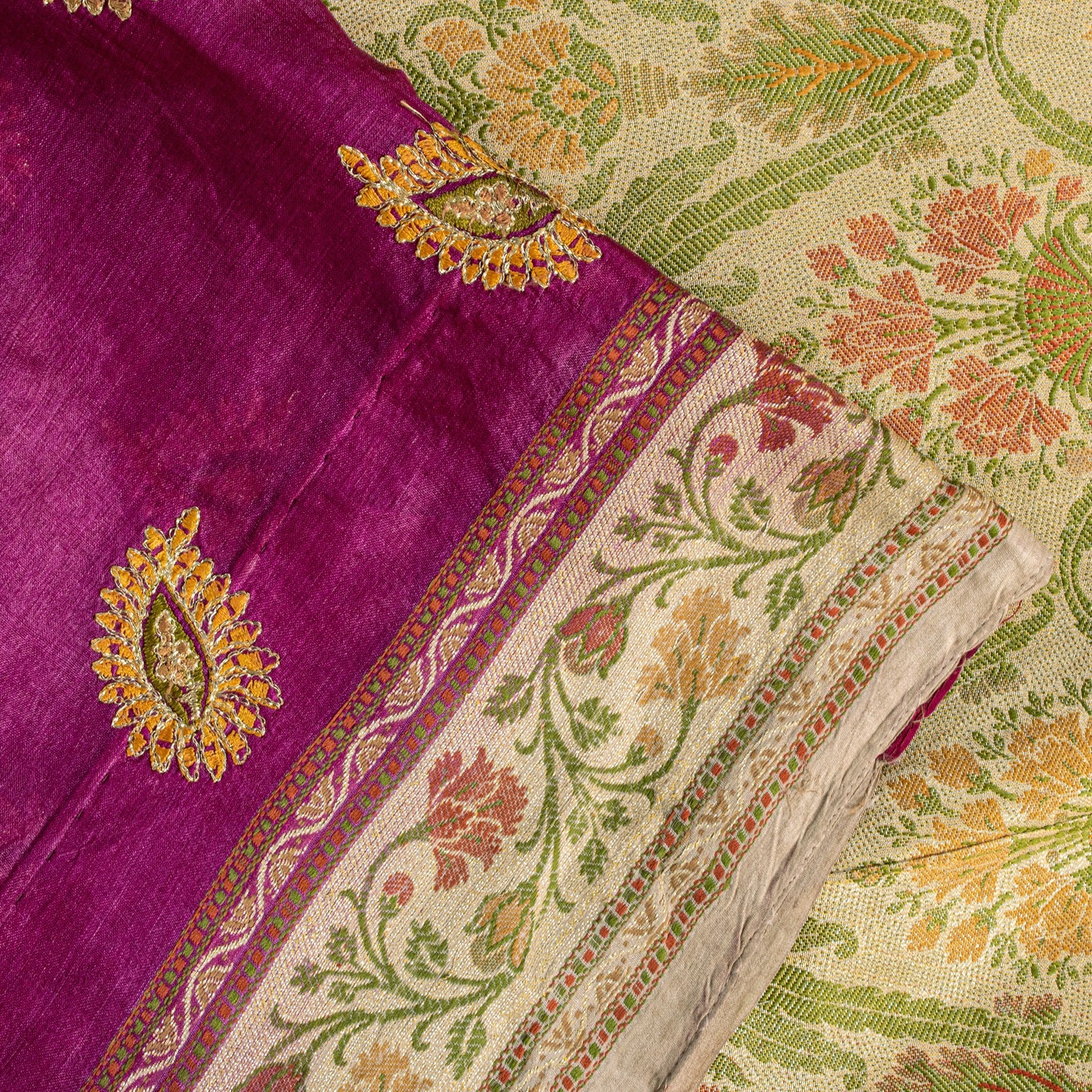 Sanskriti Vintage Pure Silk Purple Saree Brocade Hand Woven Sari 5.5Craft Fabric