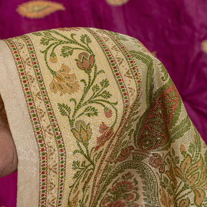 Sanskriti Vintage Pure Silk Purple Saree Brocade Hand Woven Sari 5.5Craft Fabric
