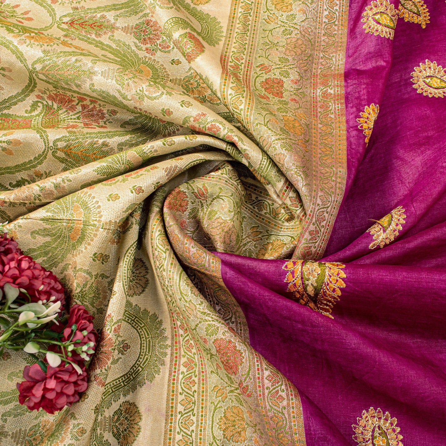 Sanskriti Vintage Pure Silk Purple Saree Brocade Hand Woven Sari 5.5Craft Fabric