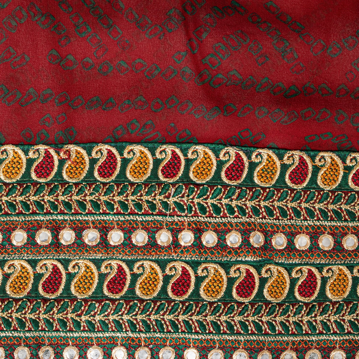 Sanskriti Vintage Pure Georgette Dark Red Saree Bandhani Embroidered Gujrat 6YD
