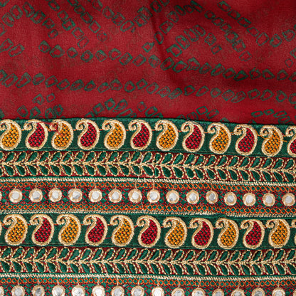 Sanskriti Vintage Pure Georgette Dark Red Saree Bandhani Embroidered Gujrat 6YD
