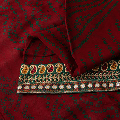 Sanskriti Vintage Pure Georgette Dark Red Saree Bandhani Embroidered Gujrat 6YD