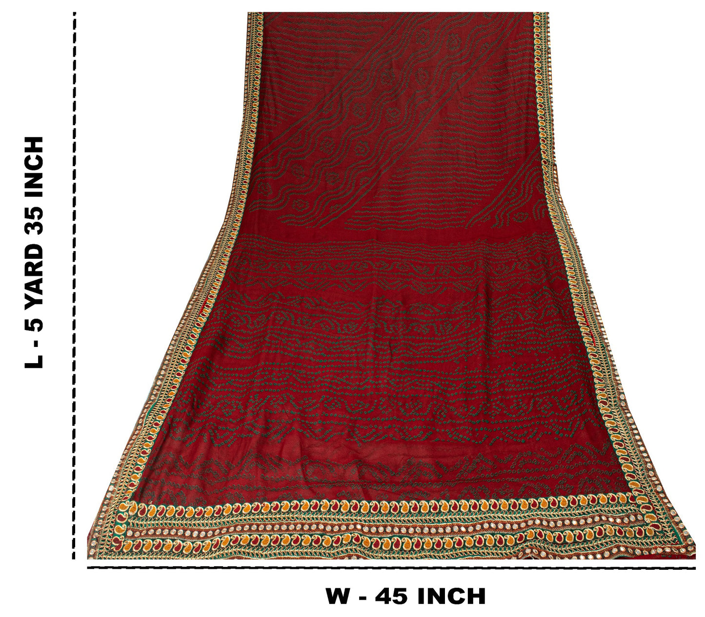 Sanskriti Vintage Pure Georgette Dark Red Saree Bandhani Embroidered Gujrat 6YD