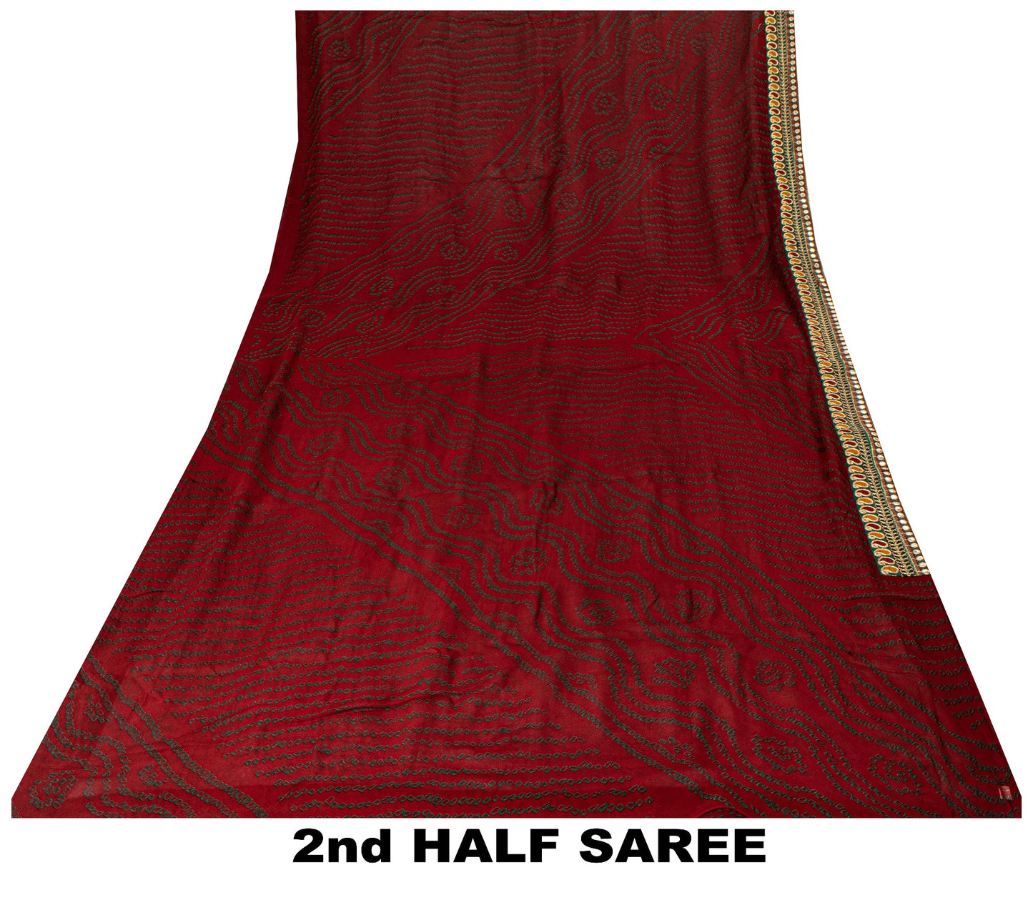 Sanskriti Vintage Pure Georgette Dark Red Saree Bandhani Embroidered Gujrat 6YD
