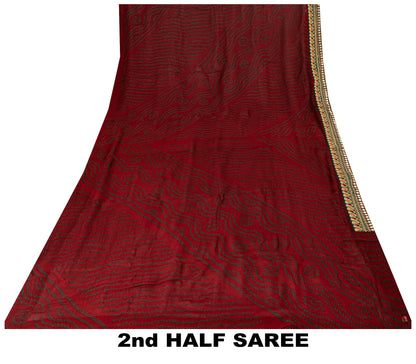 Sanskriti Vintage Pure Georgette Dark Red Saree Bandhani Embroidered Gujrat 6YD