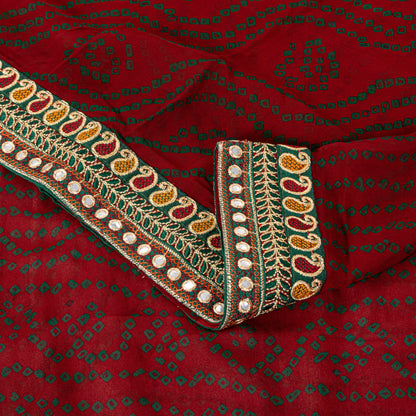 Sanskriti Vintage Pure Georgette Dark Red Saree Bandhani Embroidered Gujrat 6YD