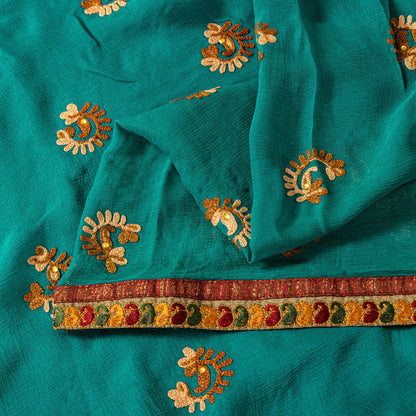 Sanskriti Vintage Blue Pure Chiffon SilkSaree Embroidered Wedding Sari 6Yd Craft