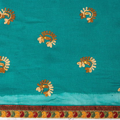 Sanskriti Vintage Blue Pure Chiffon SilkSaree Embroidered Wedding Sari 6Yd Craft