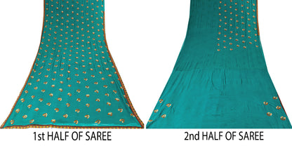 Sanskriti Vintage Blue Pure Chiffon SilkSaree Embroidered Wedding Sari 6Yd Craft