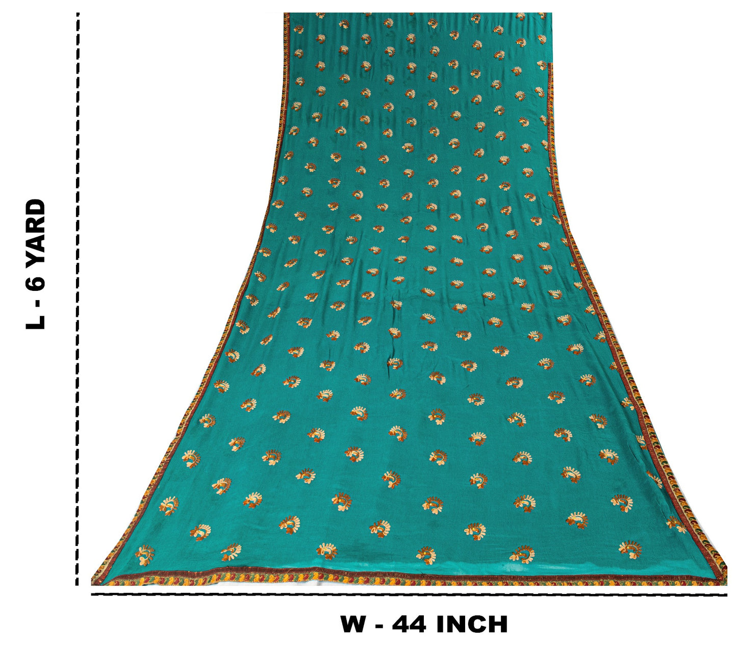 Sanskriti Vintage Blue Pure Chiffon SilkSaree Embroidered Wedding Sari 6Yd Craft