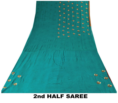 Sanskriti Vintage Blue Pure Chiffon SilkSaree Embroidered Wedding Sari 6Yd Craft