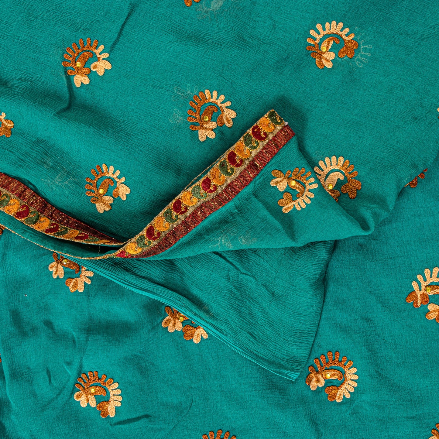 Sanskriti Vintage Blue Pure Chiffon SilkSaree Embroidered Wedding Sari 6Yd Craft