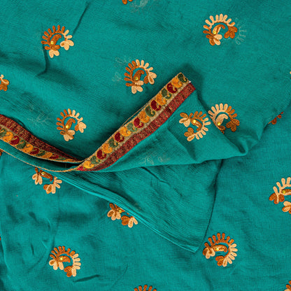 Sanskriti Vintage Blue Pure Chiffon SilkSaree Embroidered Wedding Sari 6Yd Craft