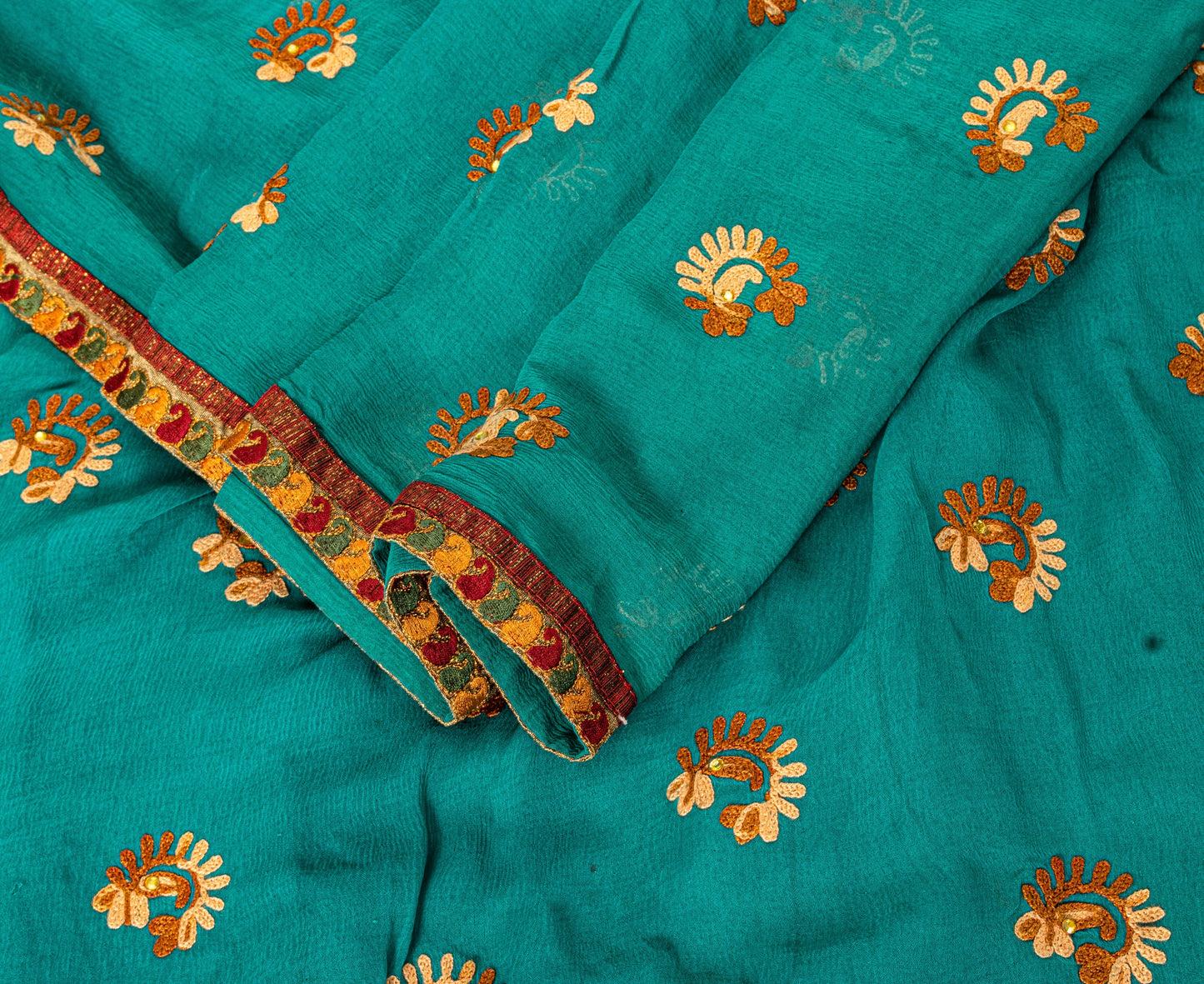 Sanskriti Vintage Blue Pure Chiffon SilkSaree Embroidered Wedding Sari 6Yd Craft