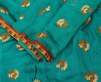 Sanskriti Vintage Blue Pure Chiffon SilkSaree Embroidered Wedding Sari 6Yd Craft