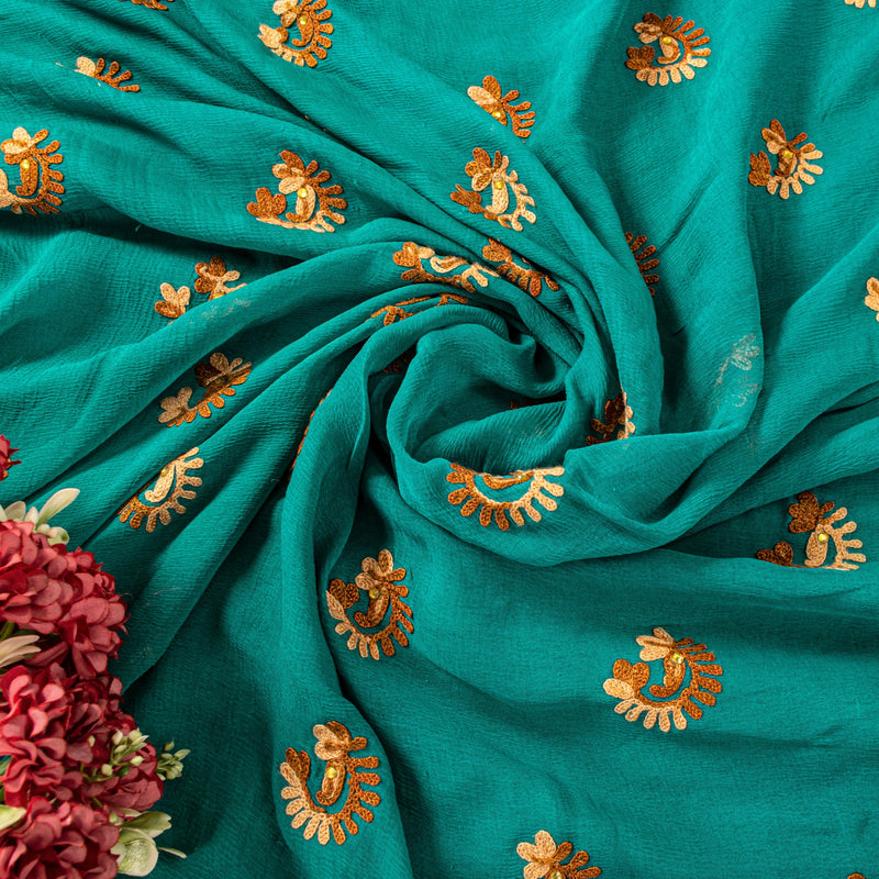 Sanskriti Vintage Blue Pure Chiffon SilkSaree Embroidered Wedding Sari 6Yd Craft
