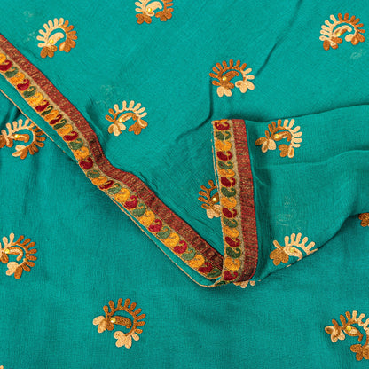 Sanskriti Vintage Blue Pure Chiffon SilkSaree Embroidered Wedding Sari 6Yd Craft