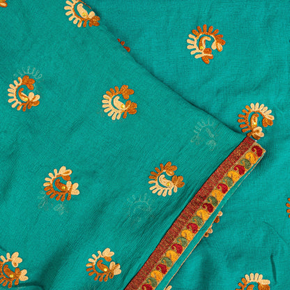 Sanskriti Vintage Blue Pure Chiffon SilkSaree Embroidered Wedding Sari 6Yd Craft