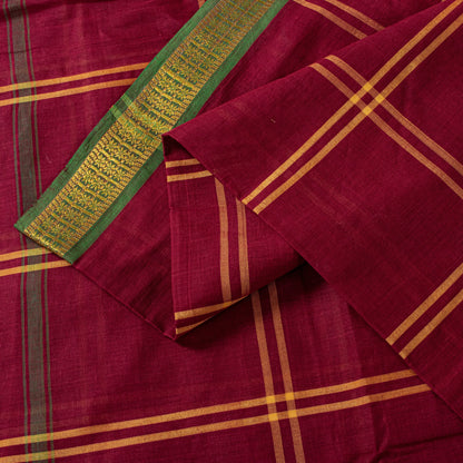 Sanskriti Vintage Red Pure Cotton Saree Chettinad Handloom Zari Tamil 5.5YD Sari