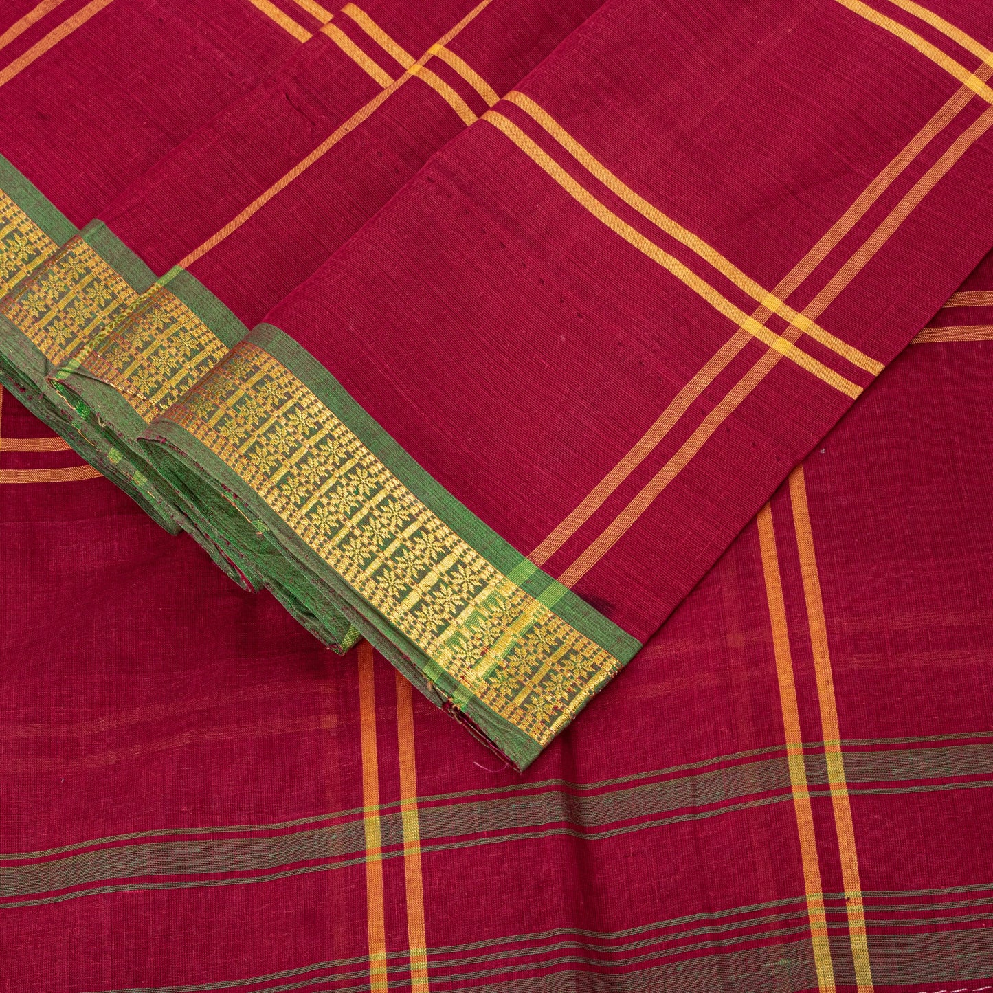 Sanskriti Vintage Red Pure Cotton Saree Chettinad Handloom Zari Tamil 5.5YD Sari
