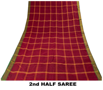 Sanskriti Vintage Red Pure Cotton Saree Chettinad Handloom Zari Tamil 5.5YD Sari