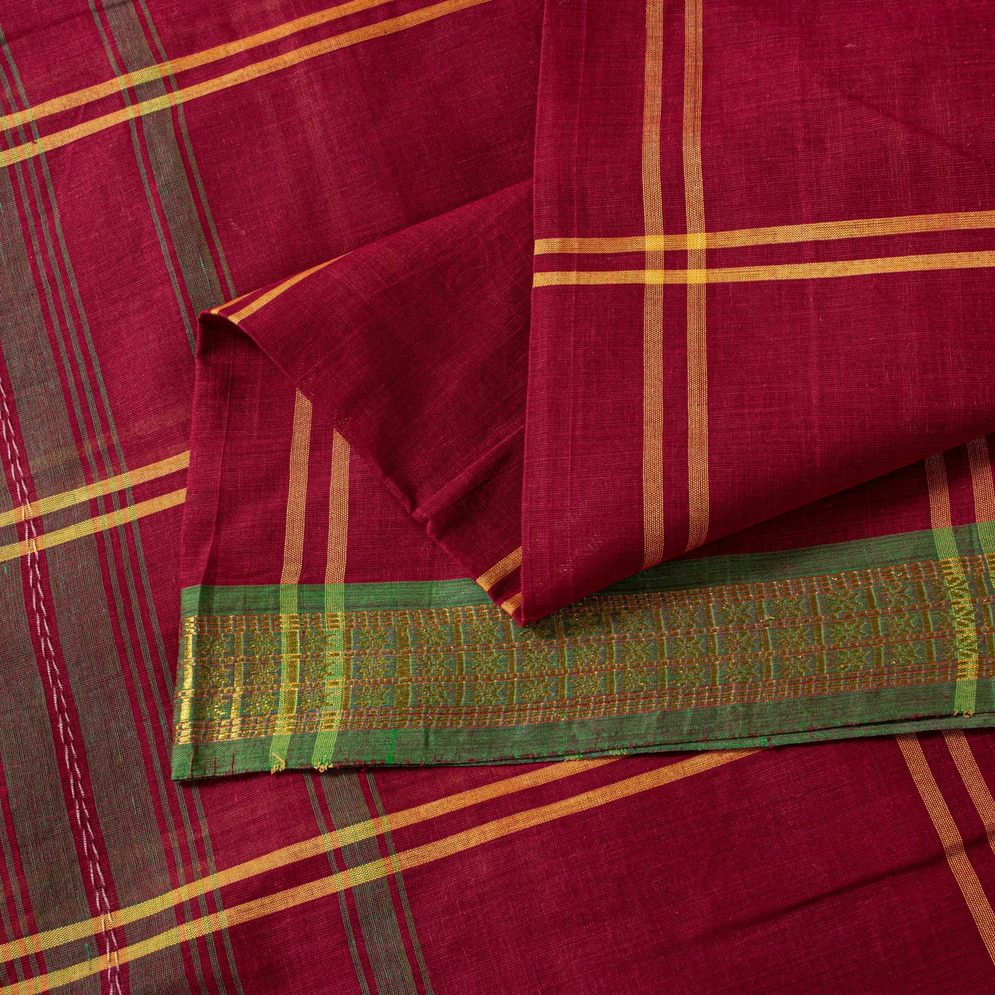 Sanskriti Vintage Red Pure Cotton Saree Chettinad Handloom Zari Tamil 5.5YD Sari