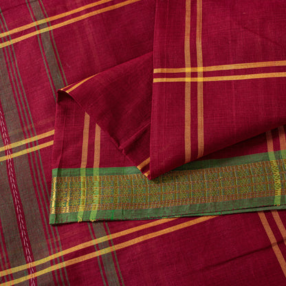 Sanskriti Vintage Red Pure Cotton Saree Chettinad Handloom Zari Tamil 5.5YD Sari