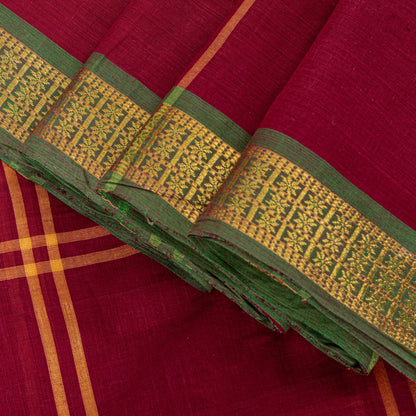Sanskriti Vintage Red Pure Cotton Saree Chettinad Handloom Zari Tamil 5.5YD Sari