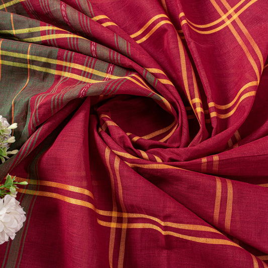 Sanskriti Vintage Red Pure Cotton Saree Chettinad Handloom Zari Tamil 5.5YD Sari