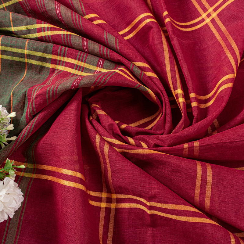 Sanskriti Vintage Red Pure Cotton Saree Chettinad Handloom Zari Tamil 5.5YD Sari