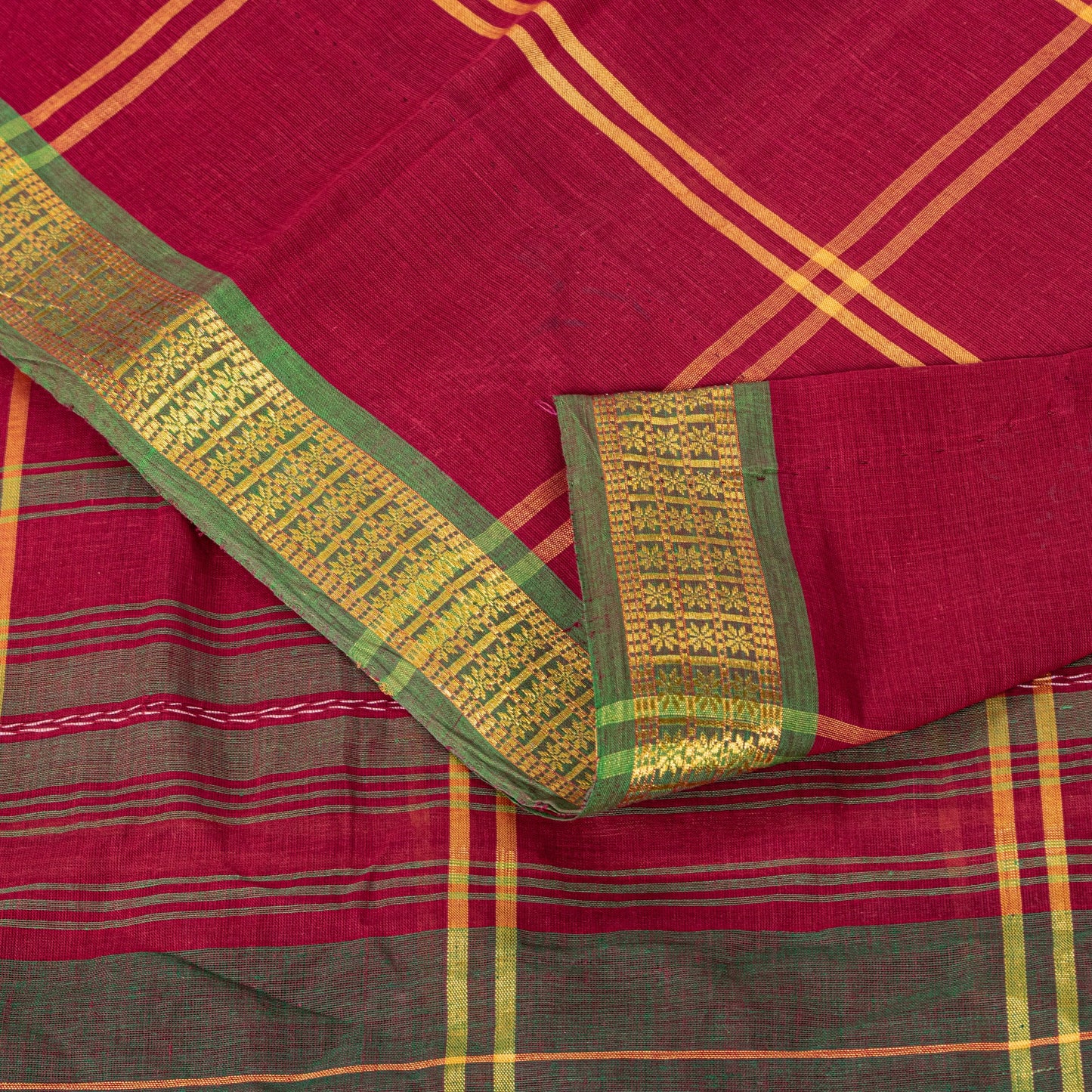 Sanskriti Vintage Red Pure Cotton Saree Chettinad Handloom Zari Tamil 5.5YD Sari