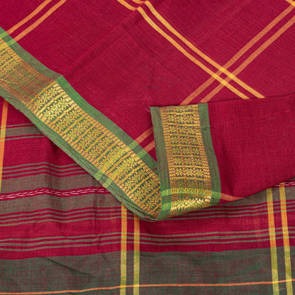 Sanskriti Vintage Red Pure Cotton Saree Chettinad Handloom Zari Tamil 5.5YD Sari