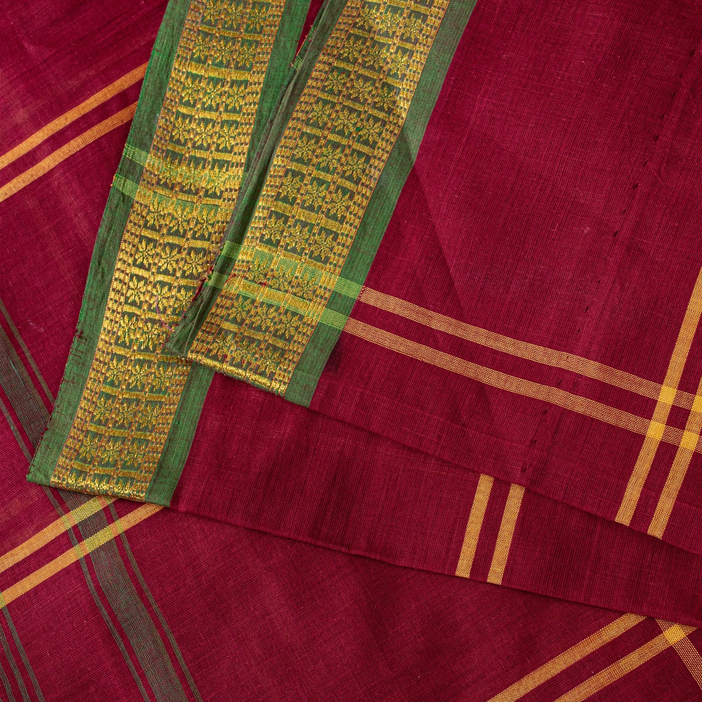 Sanskriti Vintage Red Pure Cotton Saree Chettinad Handloom Zari Tamil 5.5YD Sari
