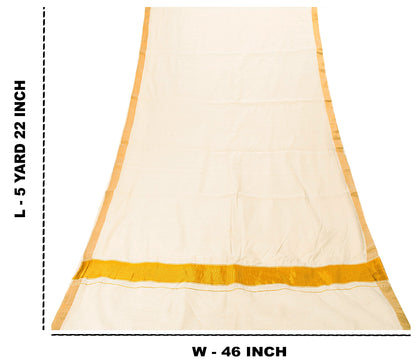 Sanskriti Vintage White Pure Cotton Saree Zari Work Kasavu Kerala Sari 5.5+Craft