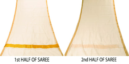 Sanskriti Vintage White Pure Cotton Saree Zari Work Kasavu Kerala Sari 5.5+Craft
