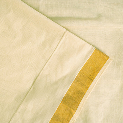 Sanskriti Vintage White Pure Cotton Saree Zari Work Kasavu Kerala Sari 5.5+Craft