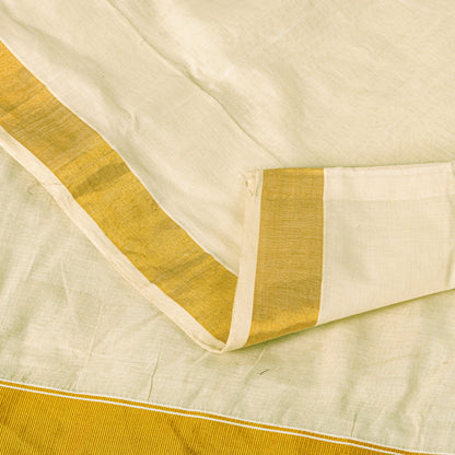 Sanskriti Vintage White Pure Cotton Saree Zari Work Kasavu Kerala Sari 5.5+Craft