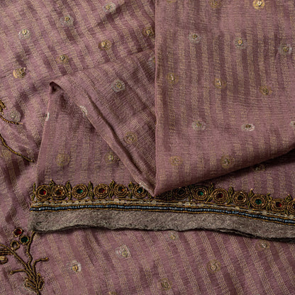 Sanskriti Vintage Lilac Pure Crepe Silk Saree Hand Embroidery Zari WorkSari 6+YD