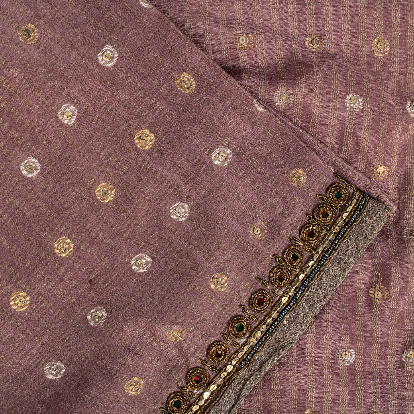 Sanskriti Vintage Lilac Pure Crepe Silk Saree Hand Embroidery Zari WorkSari 6+YD