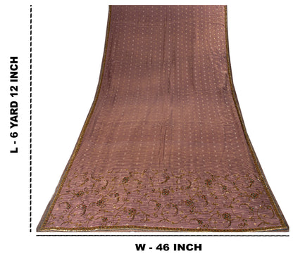 Sanskriti Vintage Lilac Pure Crepe Silk Saree Hand Embroidery Zari WorkSari 6+YD
