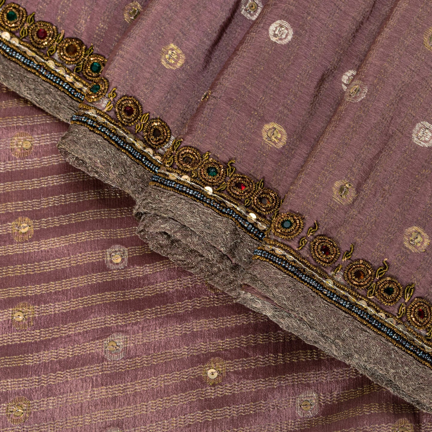 Sanskriti Vintage Lilac Pure Crepe Silk Saree Hand Embroidery Zari WorkSari 6+YD