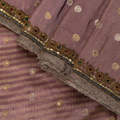 Sanskriti Vintage Lilac Pure Crepe Silk Saree Hand Embroidery Zari WorkSari 6+YD